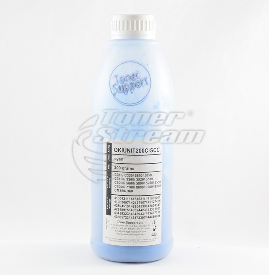 Colored toner in bottleOKIUNIT200C-SCC - 200 gr. 8000 copies cyan, suppliеr Static Control for use in 016197700