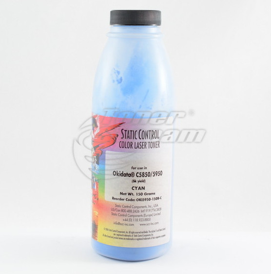Цветен тонер в бутилкаOKIC5950T150C-SCC - 150 гр. 6000 копия циан, доставчик Static Control предназначен за 43324423
