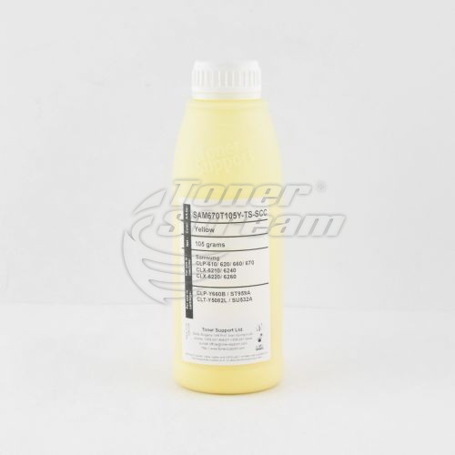 Цветен тонер в бутилкаSAM670T105Y-TS-SCC - 105 гр. 4000 копия жълт, доставчик Static Control предназначен за CLP-Y600A